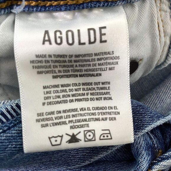 Agolde Nico Slim High Rise Jeans Womens Size 25 Blue Distressed Slits Button Fly - Picture 13 of 16